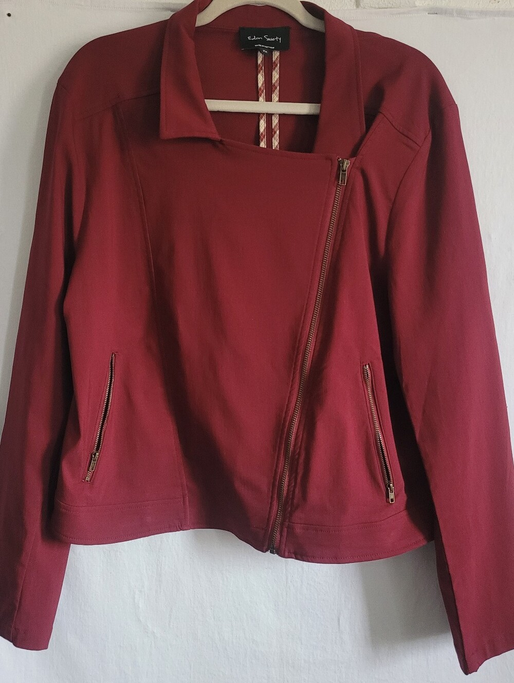 Eden Society Burgundy Moto Jacket Size 2X Asymmetric Zip.